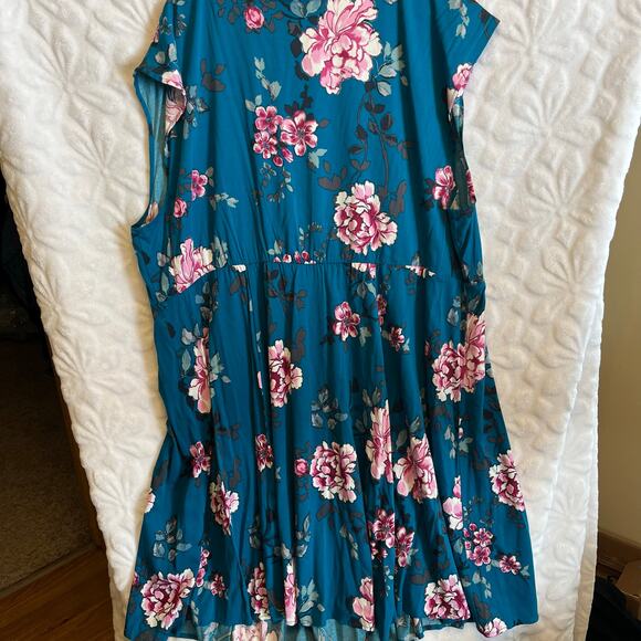 Torrid sleeveless dress 4XL plus sz teal pink flowers midi spring summer casual - Picture 2 of 7